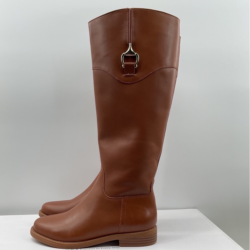 Giani Bernini Sandraa Cognac Brown Leather Riding Boots Gold Bit Detail Size 6M